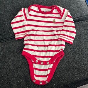 Red and white striped long sleeve onesie